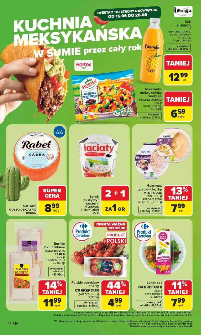 Gazetka promocyjna Carrefour - Gazetka Carrefour, Market w SUMIE najlpeszy, od poniedziałku - ważna 15.06 do 20.06.2026 - strona 12 - produkty: Acer, Amol, Fa, Hummus, Kurczak, Mieszanka meksykańska, Mus, Ogród, Pomidory, Ser, Serek, Serek puszysty, Sok