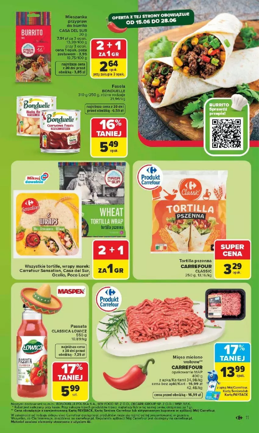 Gazetka promocyjna Carrefour - Gazetka Carrefour, Market w SUMIE najlpeszy, od poniedziałku - ważna 15.06 do 20.06.2026 - strona 13 - produkty: Bonduelle, Fa, Fasola, Mięso, Mięso mielone, Poco Loco, Ryba, Sati, Tortilla