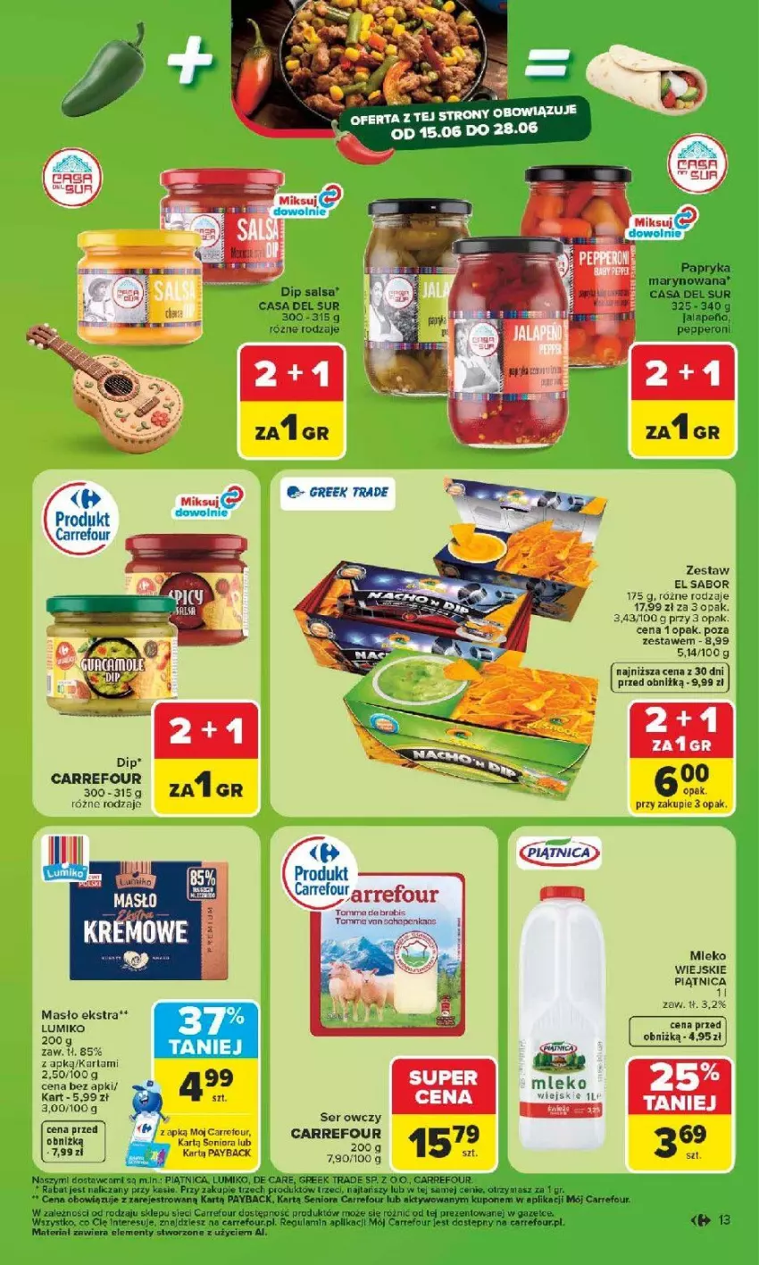 Gazetka promocyjna Carrefour - Gazetka Carrefour, Market w SUMIE najlpeszy, od poniedziałku - ważna 15.06 do 20.06.2026 - strona 15 - produkty: Fa, Masło, Mleko, Piątnica, Por, Salsa, Ser, Ser owczy