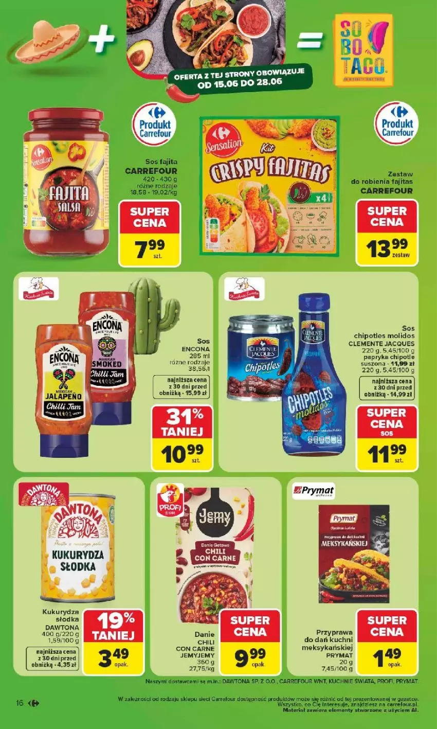 Gazetka promocyjna Carrefour - Gazetka Carrefour, Market w SUMIE najlpeszy, od poniedziałku - ważna 15.06 do 20.06.2026 - strona 18 - produkty: Dawtona, Fa, Kukurydza, Papryka, Prymat, Sos