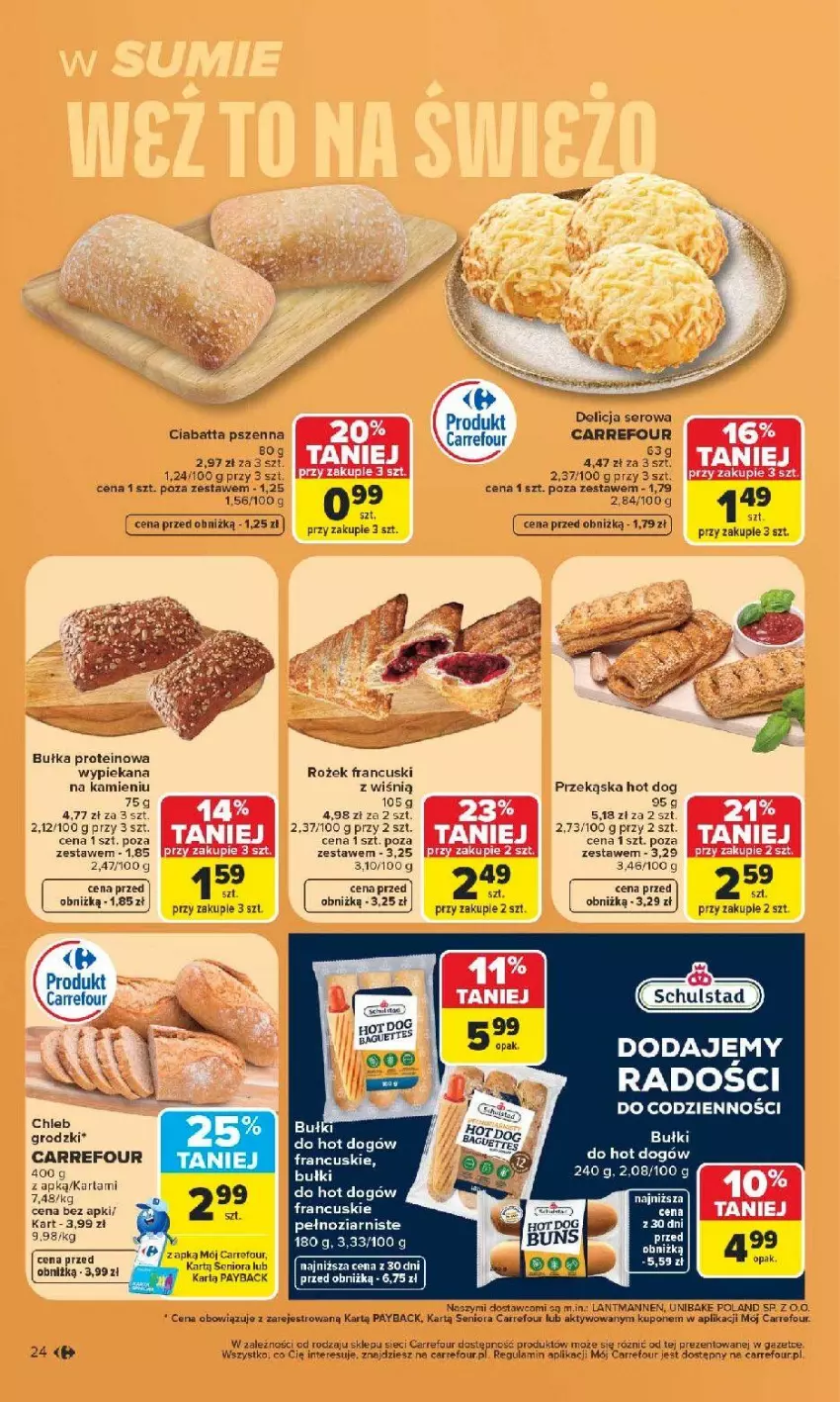 Gazetka promocyjna Carrefour - Gazetka Carrefour, Market w SUMIE najlpeszy, od poniedziałku - ważna 15.06 do 20.06.2026 - strona 26 - produkty: Bułka, Chleb, Ciabatta, Delicja serowa, Fa, Hot dog, Ser
