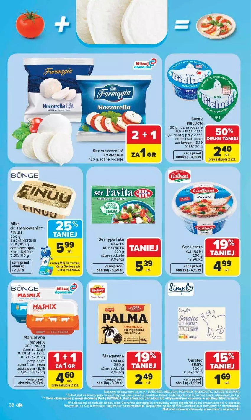 Gazetka promocyjna Carrefour - Gazetka Carrefour, Market w SUMIE najlpeszy, od poniedziałku - ważna 15.06 do 20.06.2026 - strona 30 - produkty: Bieluch, Fa, Feta, Finuu, Galbani, Margaryna, Mozzarella, Palma, Ricotta, Ser, Smalec