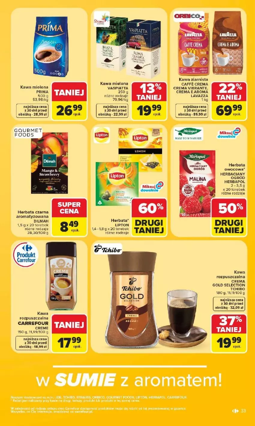 Gazetka promocyjna Carrefour - Gazetka Carrefour, Market w SUMIE najlpeszy, od poniedziałku - ważna 15.06 do 20.06.2026 - strona 35 - produkty: Fa, Herbaciany ogrod, Herbapol, Herbata, Herbata czarna, Herbata owocowa, Kawa, Kawa mielona, Kawa rozpuszczalna, Kawa ziarnista, Lavazza, Lipton, Prima, Tchibo