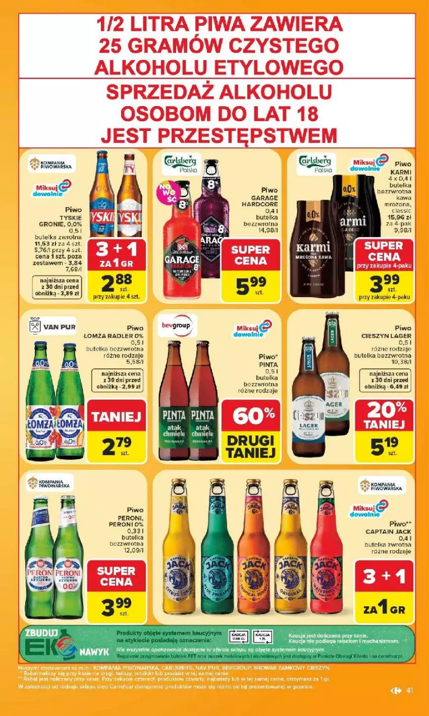 Gazetka promocyjna Carrefour - Gazetka Carrefour, Market w SUMIE najlpeszy, od poniedziałku - ważna 15.06 do 20.06.2026 - strona 43 - produkty: Captain Jack, Gra, Karmi, Kawa, Piwa, Piwo, Pur, Radler, Tyskie