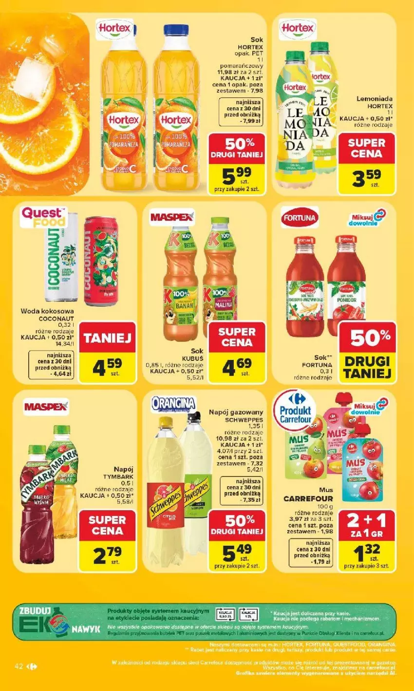Gazetka promocyjna Carrefour - Gazetka Carrefour, Market w SUMIE najlpeszy, od poniedziałku - ważna 15.06 do 20.06.2026 - strona 44 - produkty: Hortex, Kokos, Lemoniada, Napój, Napój gazowany, Por, Sok, Tymbark, Woda
