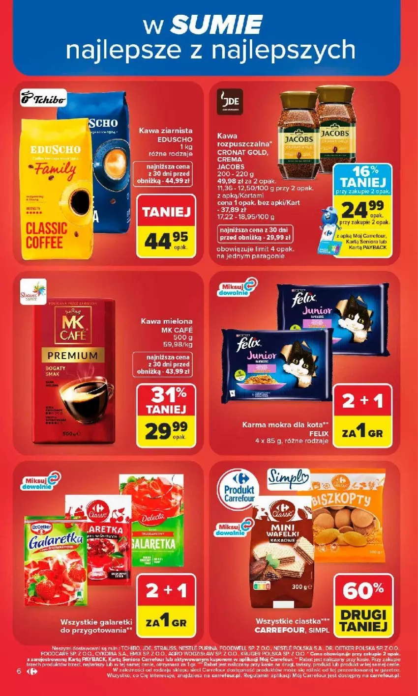 Gazetka promocyjna Carrefour - Gazetka Carrefour, Market w SUMIE najlpeszy, od poniedziałku - ważna 15.06 do 20.06.2026 - strona 8 - produkty: Ciastka, Dr. Oetker, Fa, Felix, Gala, Galaretki, Jacobs, Kawa, Kawa rozpuszczalna, Kawa ziarnista, Pur, Purina, Tchibo