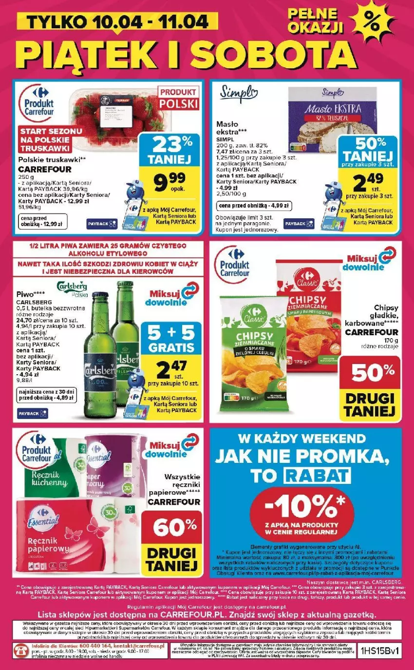 Gazetka promocyjna Carrefour - Gazetka Weekend okazji już od czwartku! - ważna 09.04 do 11.04.2026 - strona 8 - produkty: Anew, Chipsy, Fa, Masło, Papier, Piwo, Ręcznik, Ręczniki papierowe, Sofa, Truskawki
