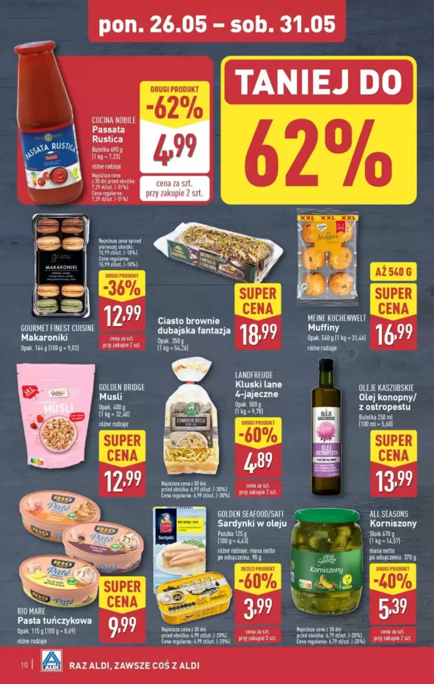 Gazetka promocyjna Aldi - ważna 25.05 do 31.05.2025 - strona 2 - produkty: EPEE, Korniszony, Makaron, Muffiny, Mus, Noż, Olej, Rust, Sardynki, Tuńczyk