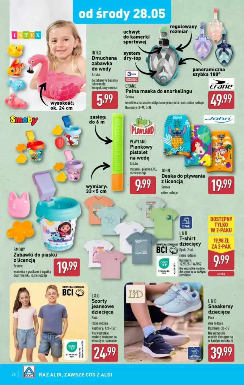 Gazetka promocyjna Aldi - ważna 25.05 do 31.05.2025 - strona 62 - produkty: Dzieci, Foremki, Gra, LG, Maska, Pistolet, Por, Sneakersy, Sport, Szorty, T-shirt, Top, Wełna, Zabawka
