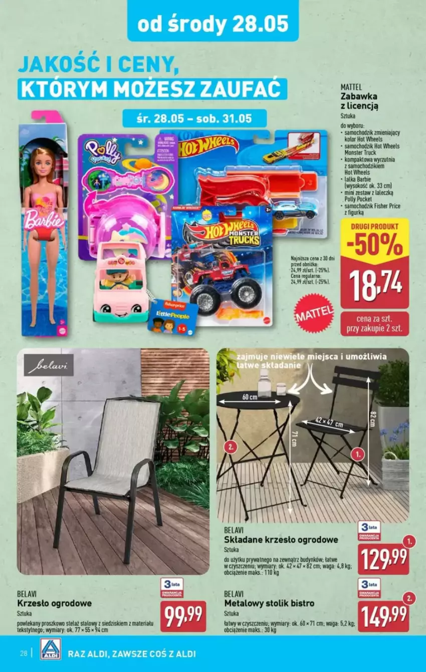 Gazetka promocyjna Aldi - ważna 25.05 do 31.05.2025 - strona 64 - produkty: Chodzik, Fa, Hot Wheels, Krzesło, Krzesło ogrodowe, Lalka, Leon, Polly Pocket, Sok, Stolik, Waga, Wyrzutnia, Zabawka