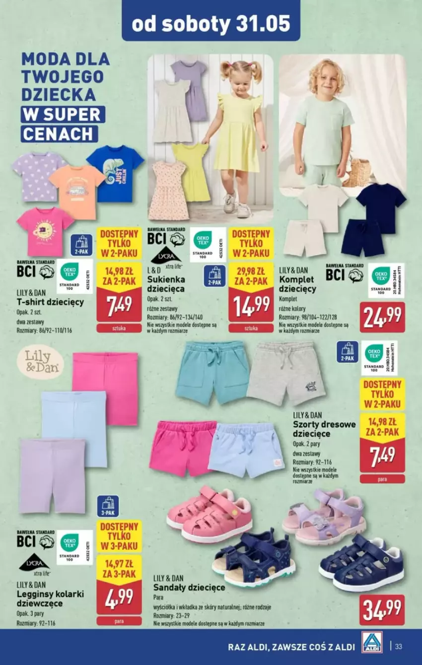Gazetka promocyjna Aldi - ważna 25.05 do 31.05.2025 - strona 70 - produkty: Dres, Dzieci, Gin, Legginsy, Moda, Sandał, Sukienka, Szorty, T-shirt, Wełna