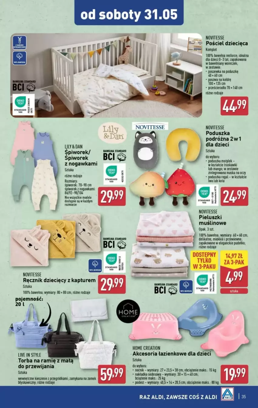 Gazetka promocyjna Aldi - ważna 25.05 do 31.05.2025 - strona 72 - produkty: Dzieci, Nocnik, Piwo, Poduszka, Pościel, Poszewka, Prześcieradło, Ręcznik, Torba, Wełna, Woreczek