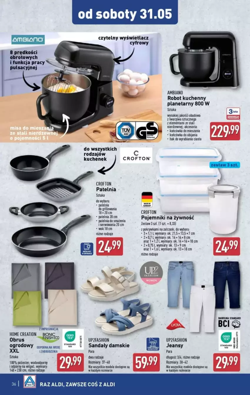 Gazetka promocyjna Aldi - ważna 25.05 do 31.05.2025 - strona 73 - produkty: Fa, Grill, LG, Obrus, Patelnia, Pojemnik, Por, Robot, Sandał, Sok