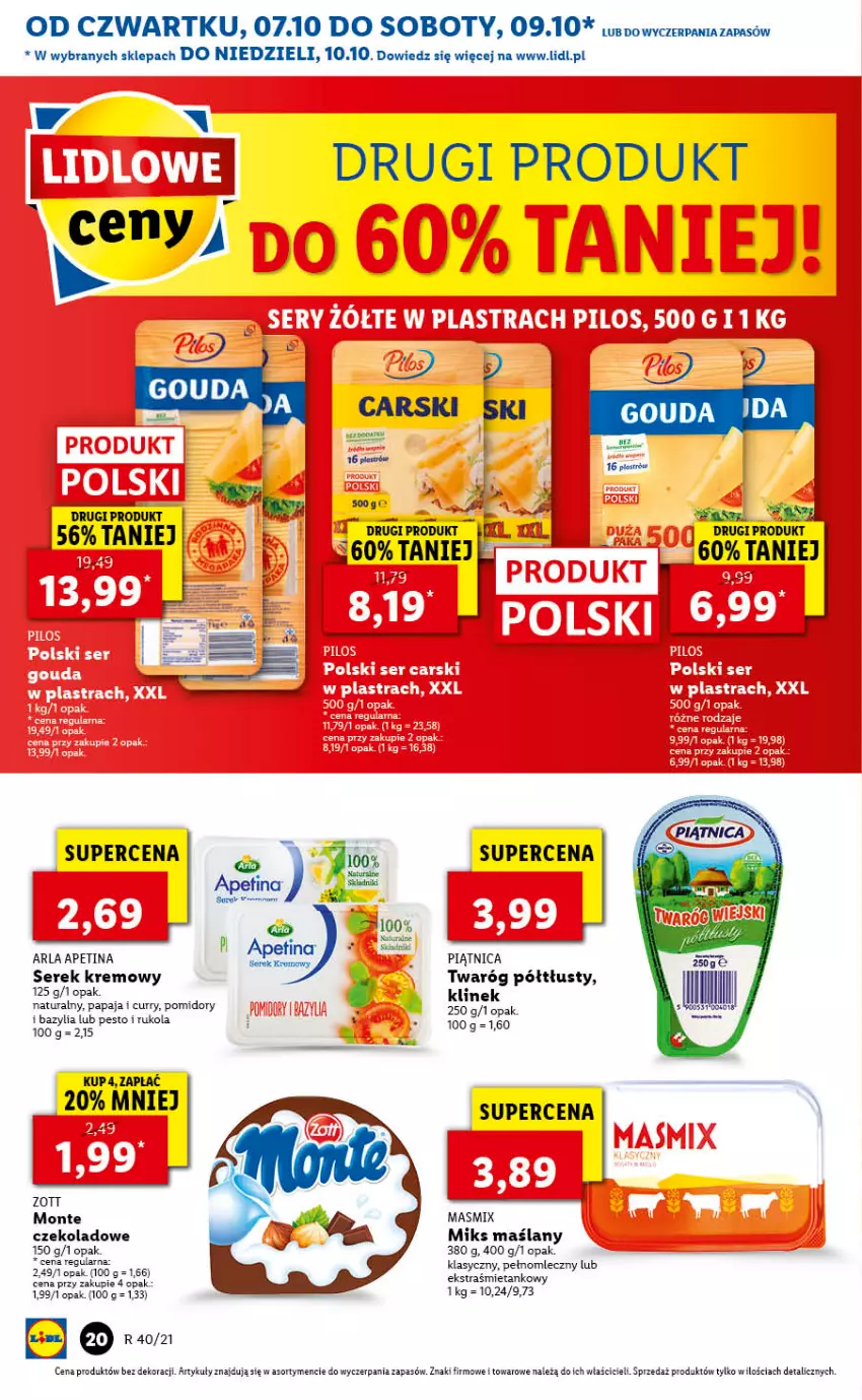 Gazetka promocyjna Lidl - GAZETKA - ważna 07.10 do 10.10.2021 - strona 20 - produkty: Bazyl, Bazylia, Cars, Monte, Papaja, Pesto, Piast, Piątnica, Pomidory, Rukola, Ser, Serek, Twaróg, Twaróg półtłusty, Zott