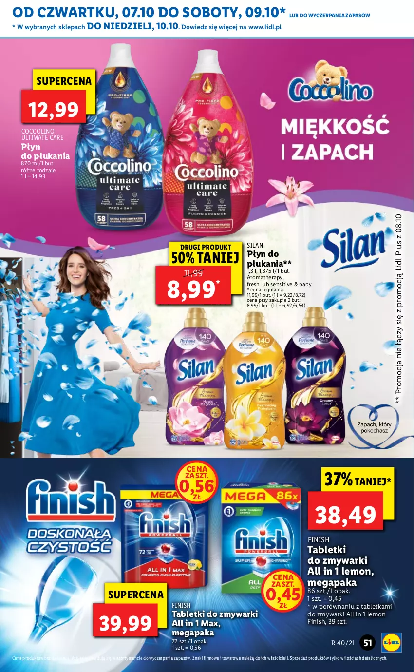 Gazetka promocyjna Lidl - GAZETKA - ważna 07.10 do 10.10.2021 - strona 52 - produkty: Coccolino, Finish, Płyn do płukania, Por, Silan, Tablet, Tabletki do zmywarki, Zmywarki