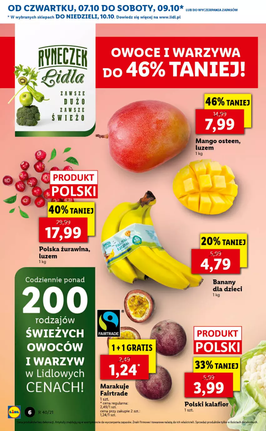 Gazetka promocyjna Lidl - GAZETKA - ważna 07.10 do 10.10.2021 - strona 6 - produkty: Banany, Dzieci, Fa, Gra, Kalafior, Mango