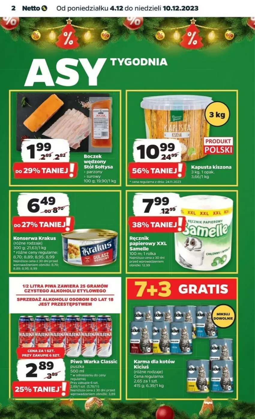 Gazetka promocyjna Netto - ważna 04.12 do 10.12.2023 - strona 12 - produkty: Boczek, Fa, Gra, Krakus, Papier, Piwa, Piwo, Ręcznik, Ser, Stół, Warka