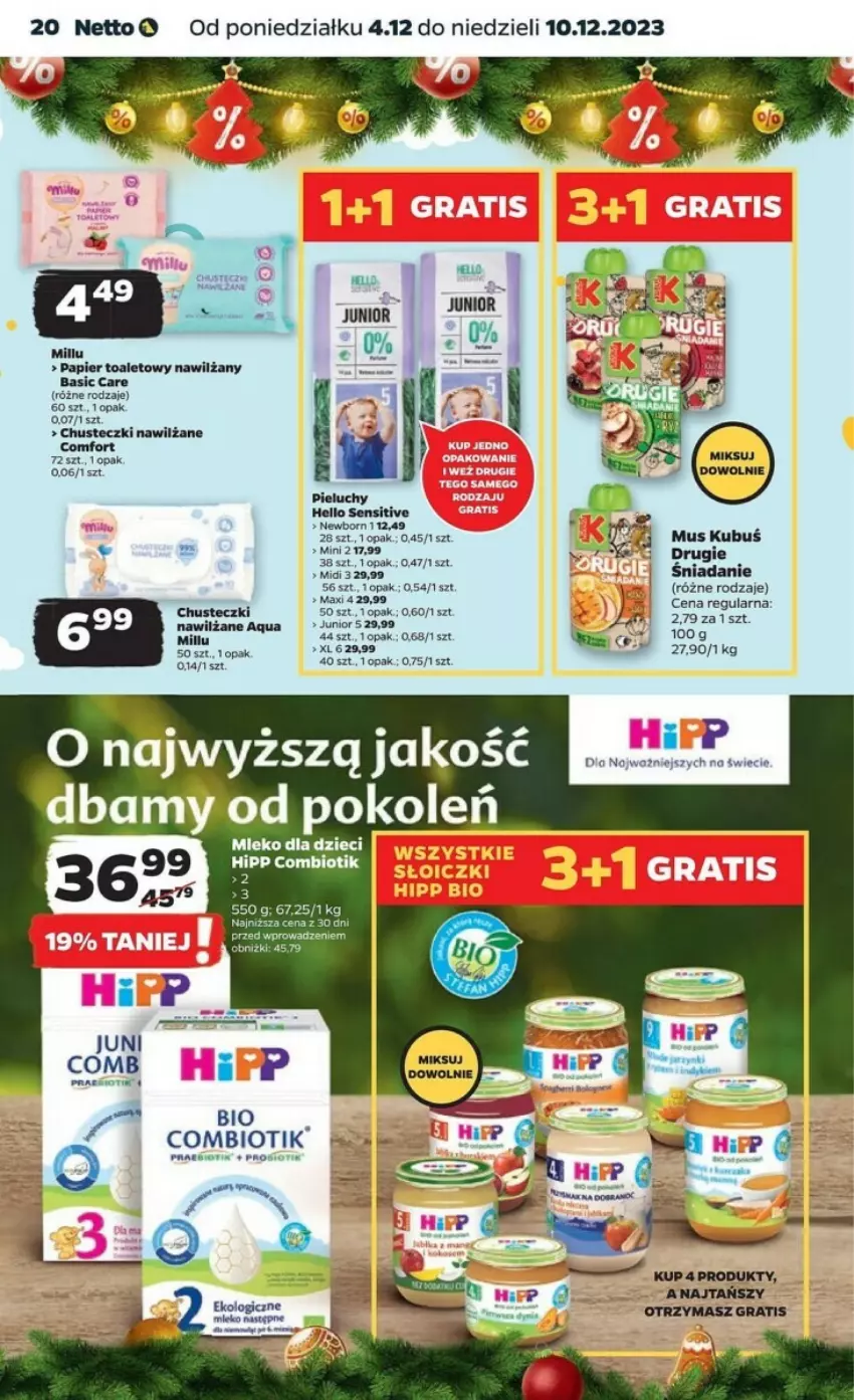 Gazetka promocyjna Netto - ważna 04.12 do 10.12.2023 - strona 13 - produkty: Chusteczki, Chusteczki nawilzane, Dzieci, Fa, HiPP, Kubuś, Mleko, Mus, Papier, Papier toaletowy, Pieluchy, Sos