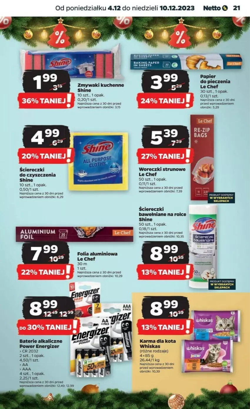 Gazetka promocyjna Netto - ważna 04.12 do 10.12.2023 - strona 14 - produkty: Baterie alkaliczne, Energizer, Folia aluminiowa, Piec, Whiskas, Zmywaki kuchenne