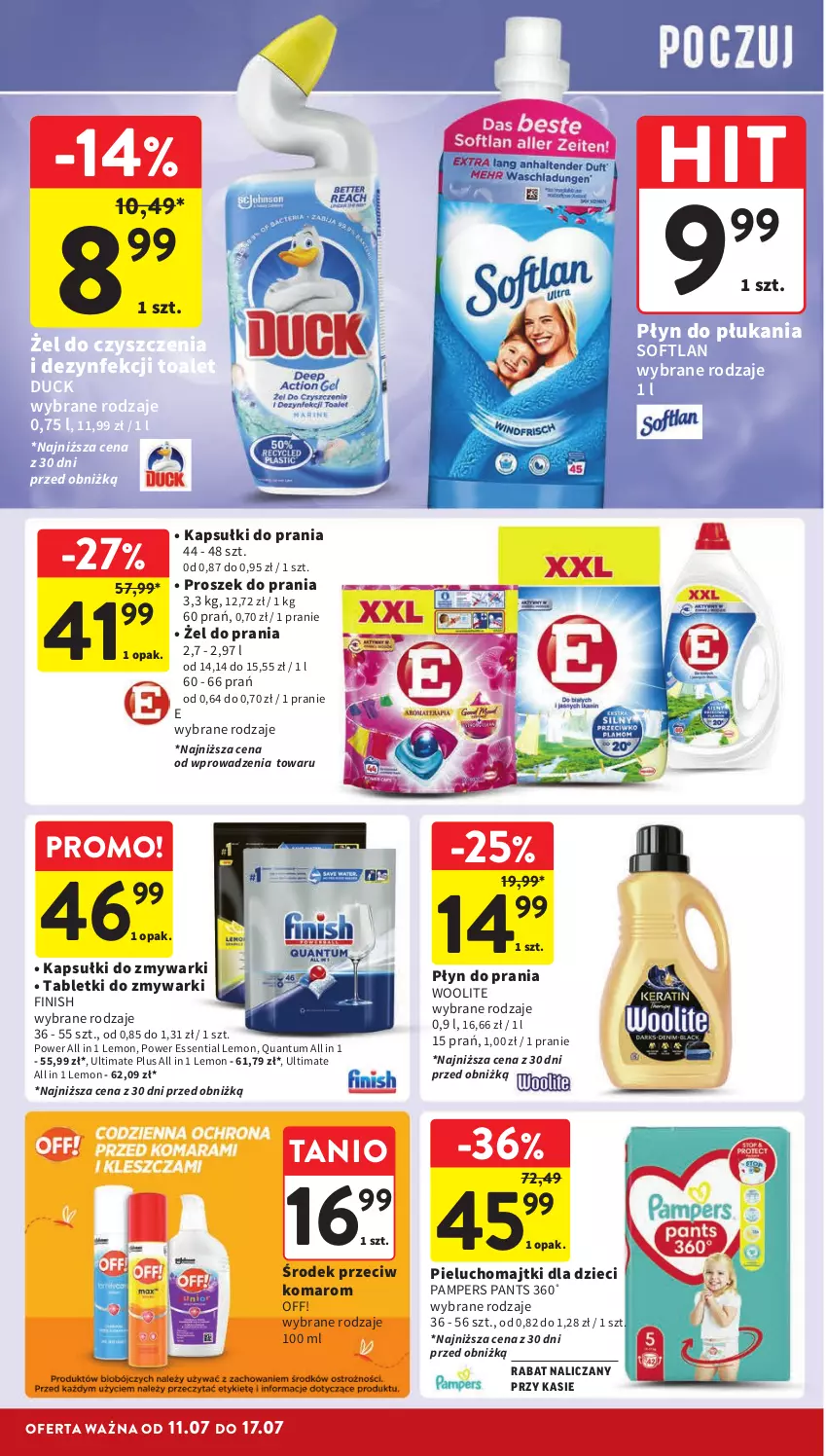 Gazetka promocyjna Intermarche - ważna 11.07 do 17.07.2024 - strona 34 - produkty: Duck, Dzieci, Finish, Kapsułki do prania, Majtki, Pampers, Pieluchomajtki, Płyn do płukania, Płyn do prania, Proszek do prania, Tablet, Tabletki do zmywarki, Woolite, Zmywarki