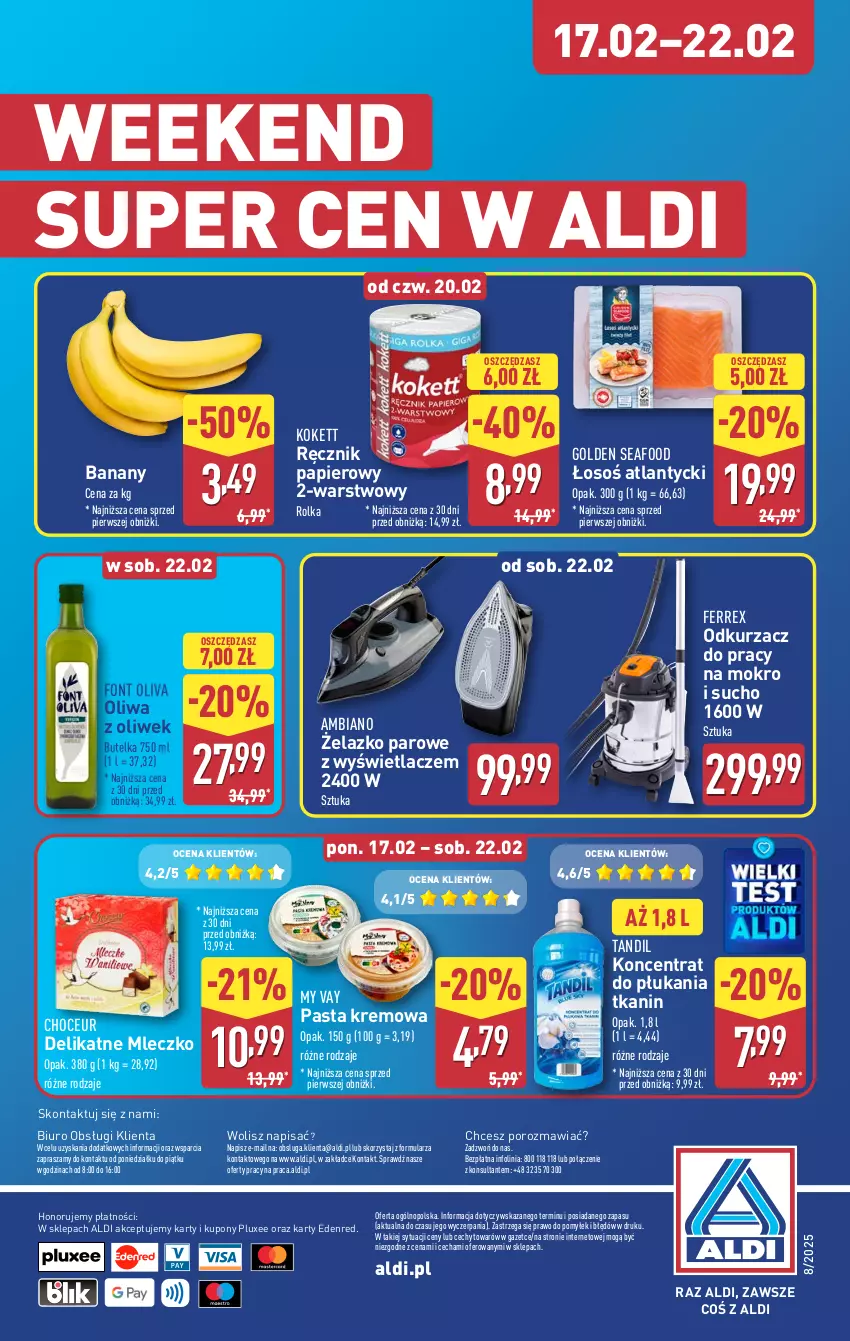 Gazetka promocyjna Aldi - Okazje na weekend - ważna 20.02 do 22.02.2025 - strona 8 - produkty: Banany, Biuro, Golden Seafood, Mleczko, O nas, Odkurzacz, Oliwa, Oliwa z oliwek, Papier, Por, Ręcznik