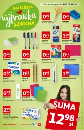 Gazetka promocyjna Auchan - Najtańsza wyprawka szkolna - Gazetka - ważna od 11.08 do 11.08.2021 - strona 1 - produkty: Sok, Ser, Por, Noż, Nożyczki, Długopis, Flamastry, Klej, Plastelina, Fa