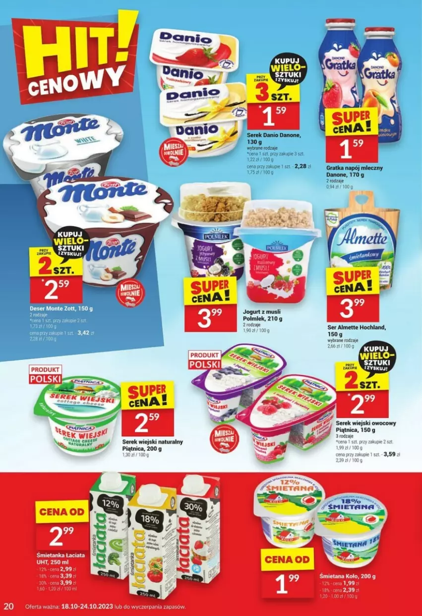 Gazetka promocyjna Twoj Market - ważna 18.10 do 24.10.2023 - strona 13 - produkty: Almette, Danone, Gra, Hochland, Jogurt, Mus, Napój, Napój mleczny, Piątnica, Ser, Serek, Serek wiejski