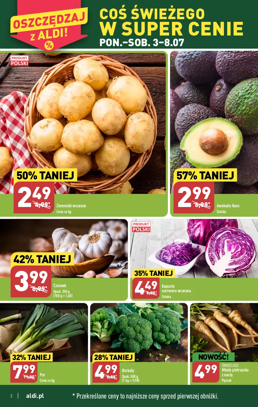 Gazetka promocyjna Aldi - Pełen katalog od 3.07 - ważna 03.07 do 08.07.2023 - strona 2 - produkty: Brokuły, Czosnek, Pietruszka, Por, Ziemniaki