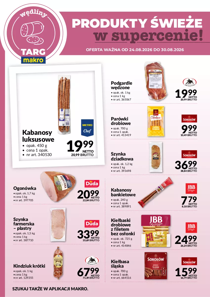 Gazetka promocyjna Makro - Targ MAKRO - oferta świeża w super cenach! - ważna 24.08 do 30.08.2026 - strona 3 - produkty: Fa, Kabanos, Kiełbasa, Kiełbasa śląska, Kindziuk, Ogonówka, Parówki, Szynka, Szynka farmerska