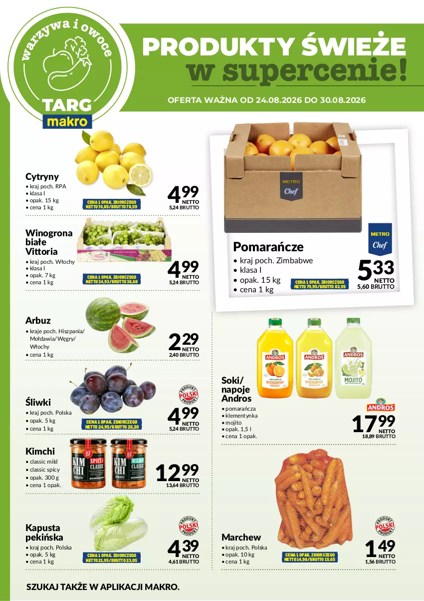 Gazetka promocyjna Makro - Targ MAKRO - oferta świeża w super cenach! - ważna 24.08 do 30.08.2026 - strona 5 - produkty: Arbuz, Cytryny, Gry, Napoje, Pomarańcze, Sok, Wino, Winogrona