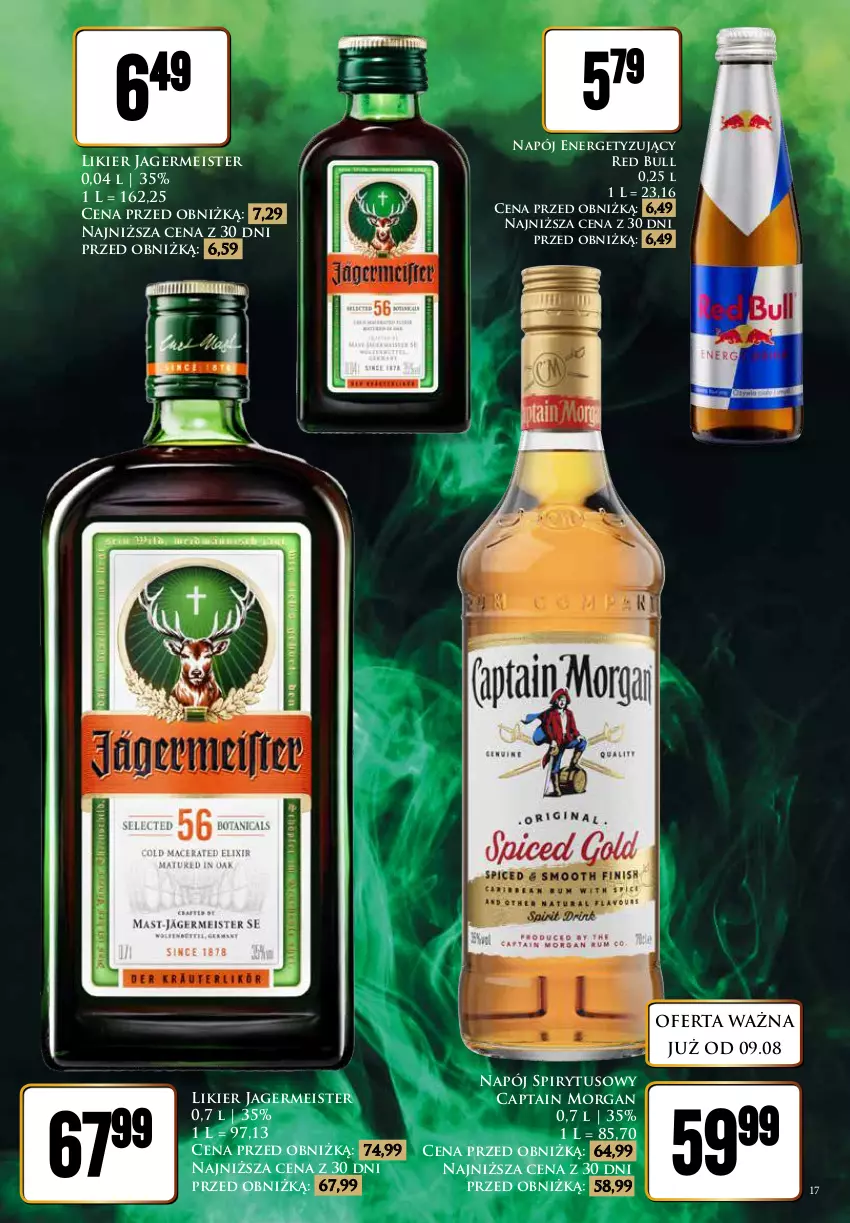 Gazetka promocyjna Dino - Katalog alkoholowy / sierpień 2024 - ważna 09.08 do 17.08.2024 - strona 17 - produkty: Captain Morgan, Jagermeister, Likier, Napój, Red Bull