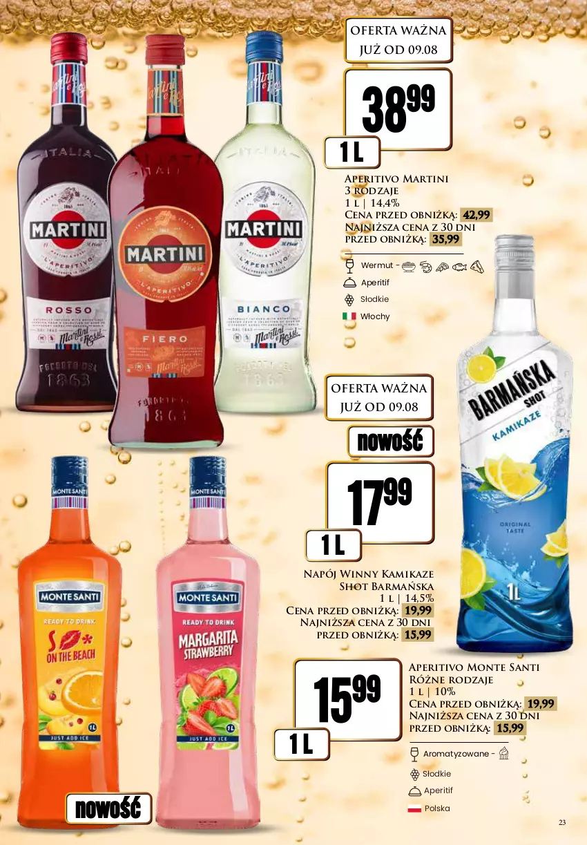 Gazetka promocyjna Dino - Katalog alkoholowy / sierpień 2024 - ważna 09.08 do 17.08.2024 - strona 23 - produkty: Martini, Monte, Monte Santi, Napój