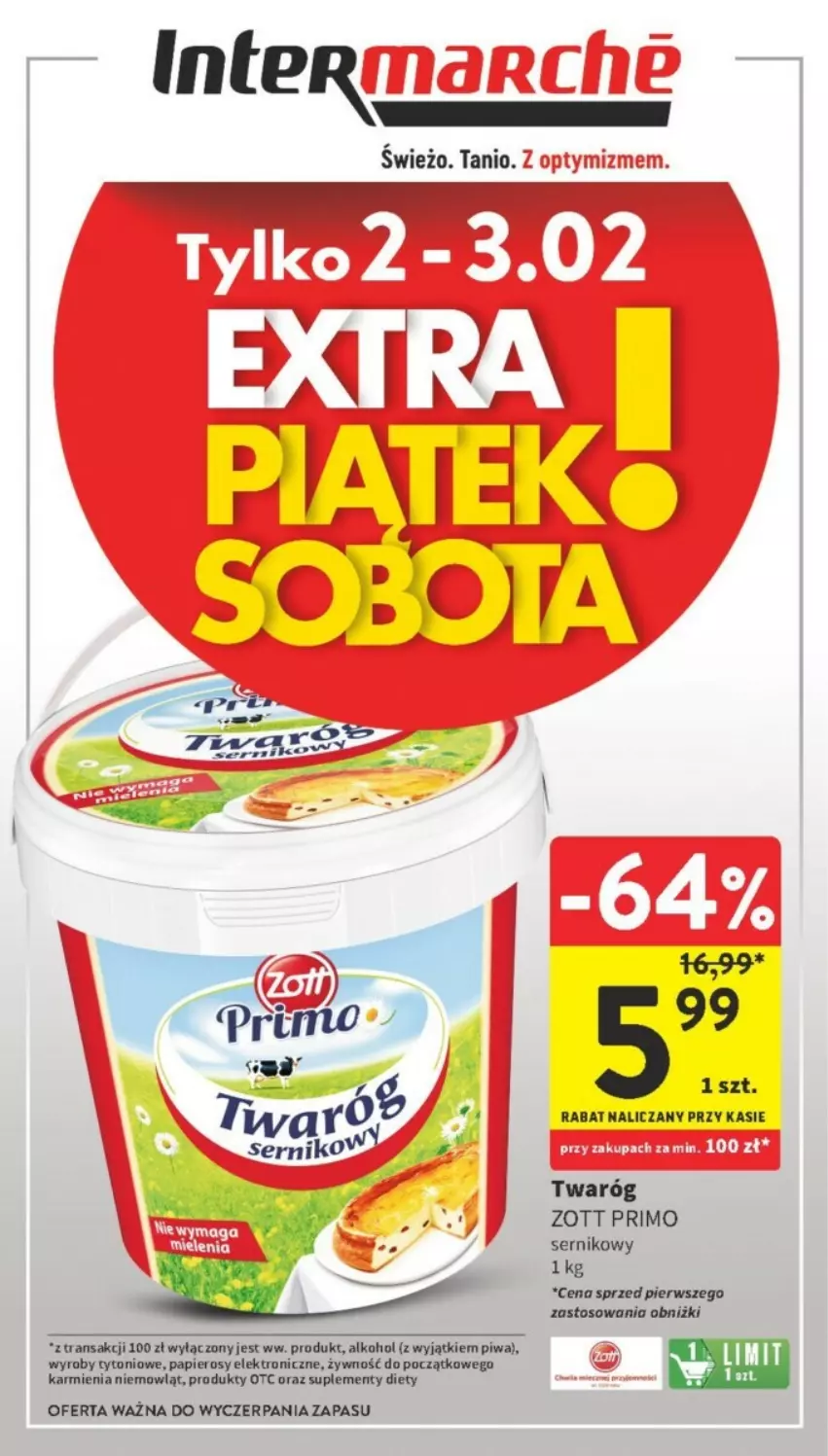 Gazetka promocyjna Intermarche - ważna 28.01 do 31.01.2024 - strona 1 - produkty: Karmi, Papier, Piwa, Ser, Tran, Twaróg, Zott, Zott Primo