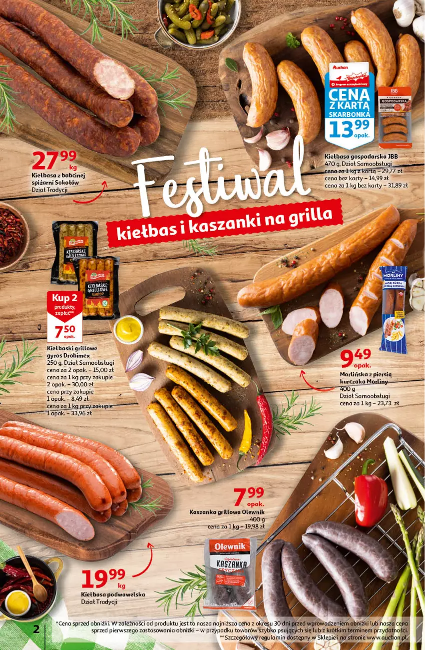 Gazetka promocyjna Auchan - Gazetka Oferta Tygodnia Supermarket Auchan - ważna 20.04 do 26.04.2023 - strona 2 - produkty: Dada, Drobimex, Grill, Gyros, Kasza, Kaszanka, Kiełbasa, Kiełbasa podwawelska, O nas, Olewnik, Sok, Sokołów, Wawel