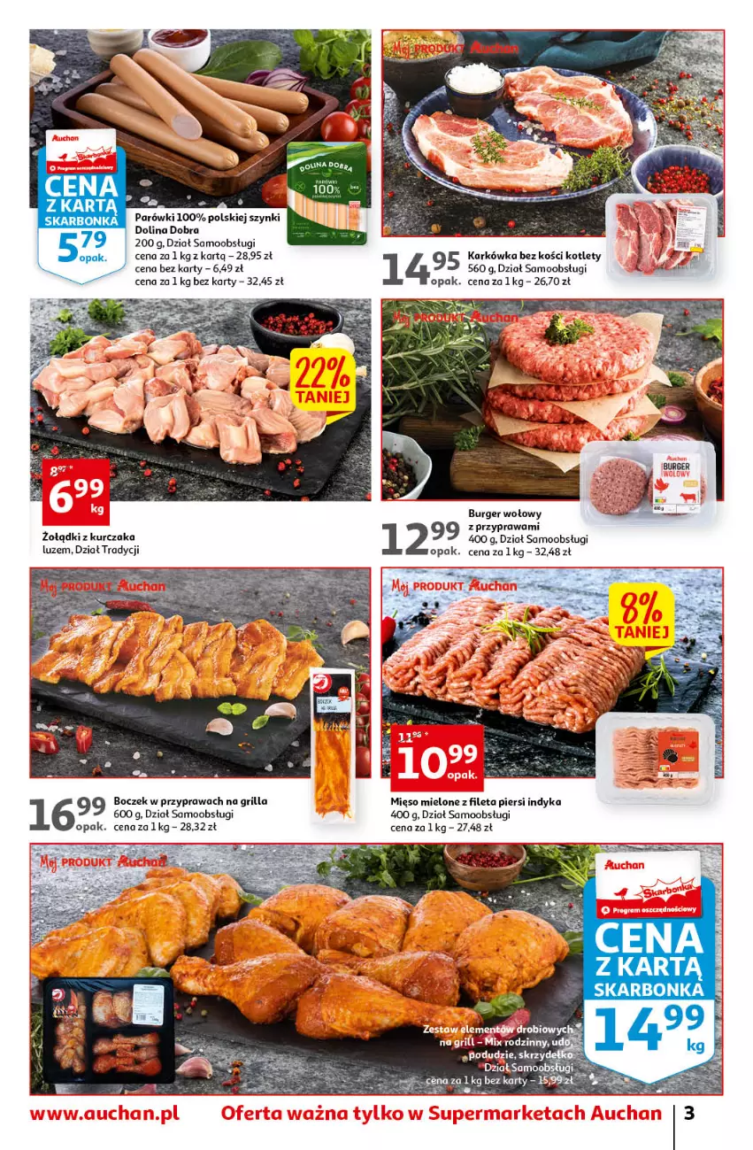 Gazetka promocyjna Auchan - Gazetka Oferta Tygodnia Supermarket Auchan - ważna 20.04 do 26.04.2023 - strona 3 - produkty: Boczek, Grill, Kotlet, Kurczak, Mięso, Mięso mielone, Parówki