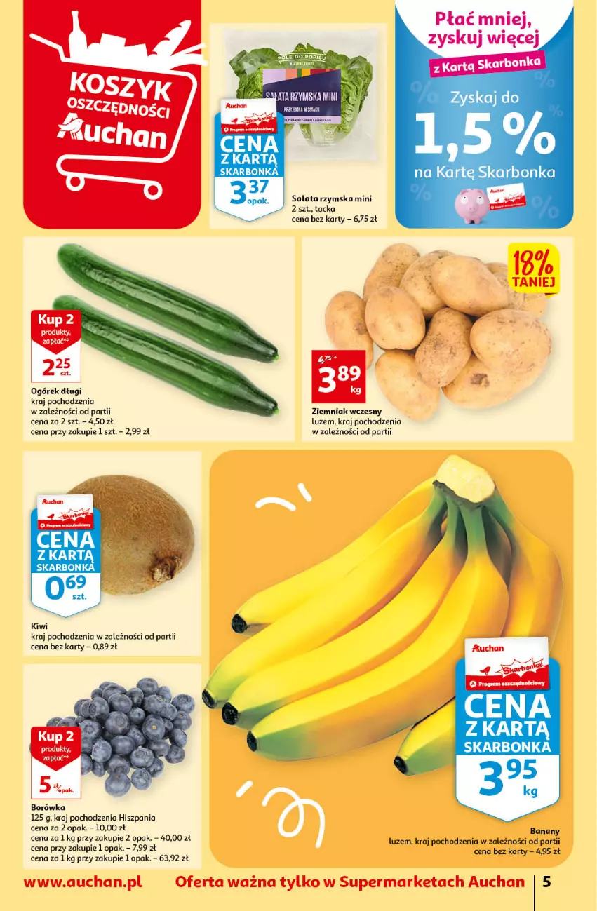 Gazetka promocyjna Auchan - Gazetka Oferta Tygodnia Supermarket Auchan - ważna 20.04 do 26.04.2023 - strona 5 - produkty: Banany, Borówka, Kiwi, Ogórek, Parmezan, Sałat