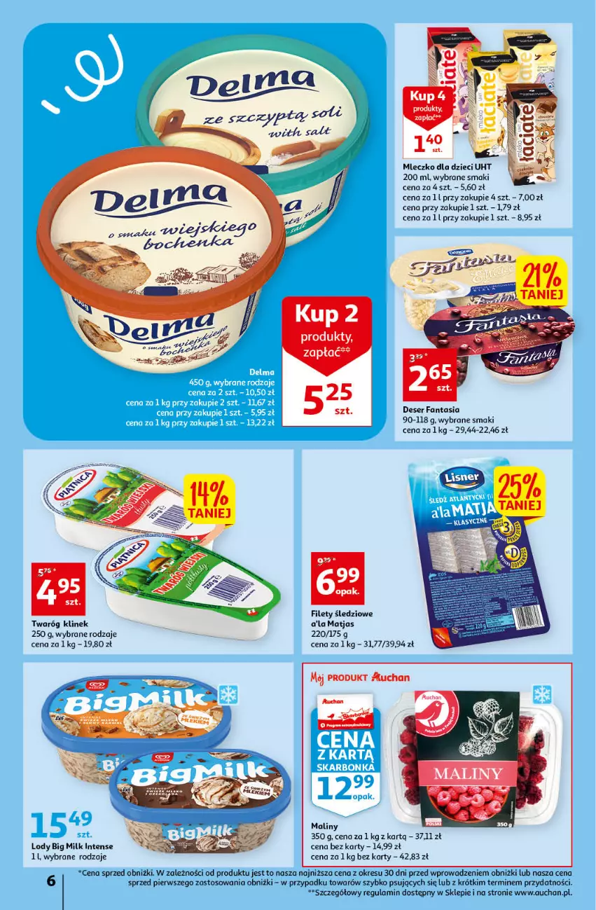 Gazetka promocyjna Auchan - Gazetka Oferta Tygodnia Supermarket Auchan - ważna 20.04 do 26.04.2023 - strona 6 - produkty: Big Milk, Deser, Dzieci, Fa, Fanta, Lody, Maliny, Matjas, Mleczko, O nas, Ser, Twaróg