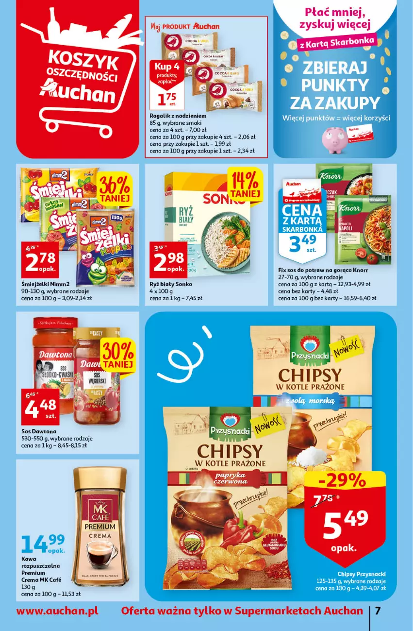 Gazetka promocyjna Auchan - Gazetka Oferta Tygodnia Supermarket Auchan - ważna 20.04 do 26.04.2023 - strona 7 - produkty: Chipsy, Dawtona, Kawa, Kawa rozpuszczalna, Knorr, Nimm2, Rogal, Rust, Ryż, Ryż biały, Sonko, Sos