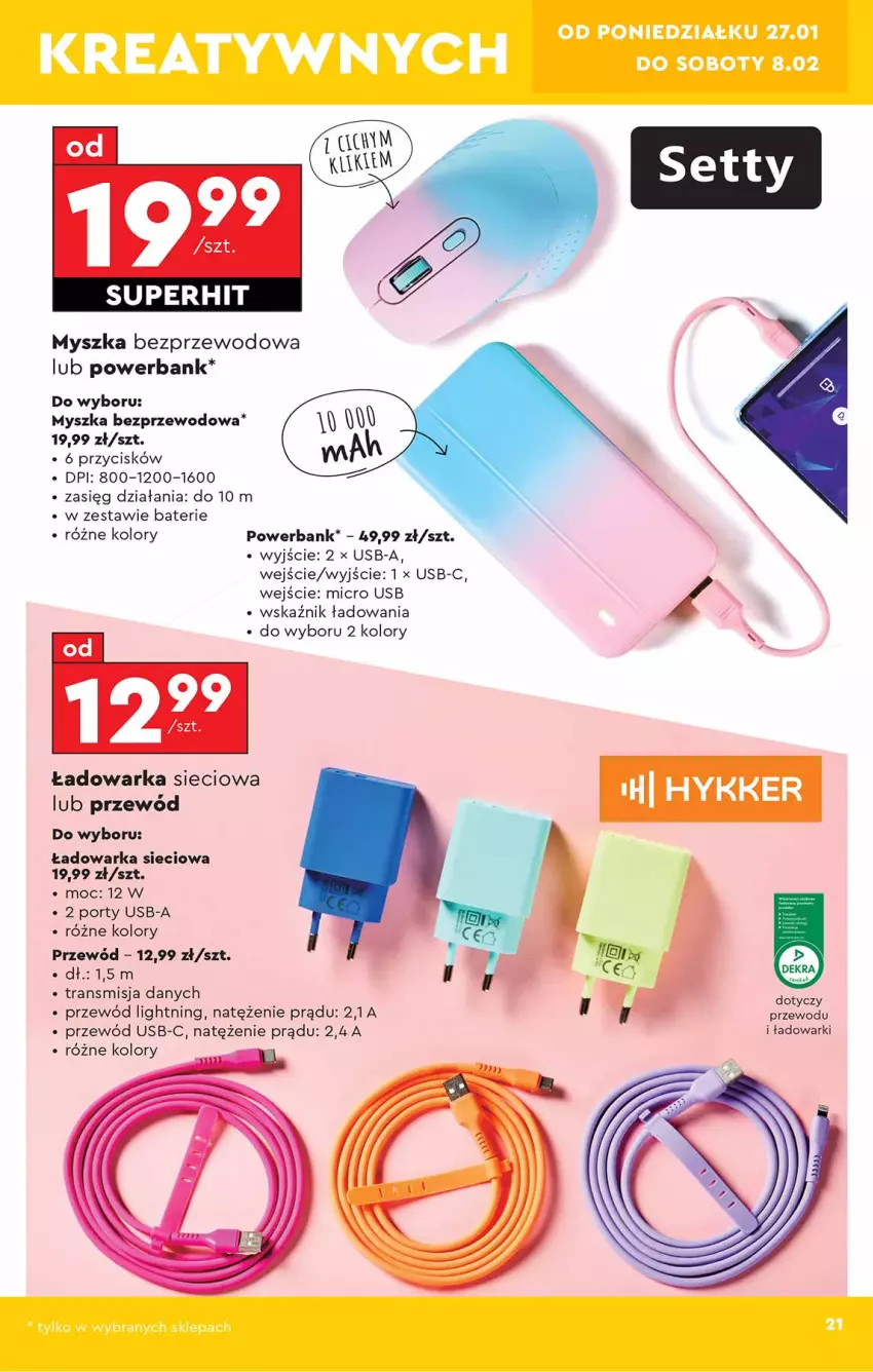 Gazetka promocyjna Biedronka - Okazje Tygodnia - ważna 25.01 do 08.02.2025 - strona 21 - produkty: Mysz, Por, Powerbank, Przewód, Tran, Warka