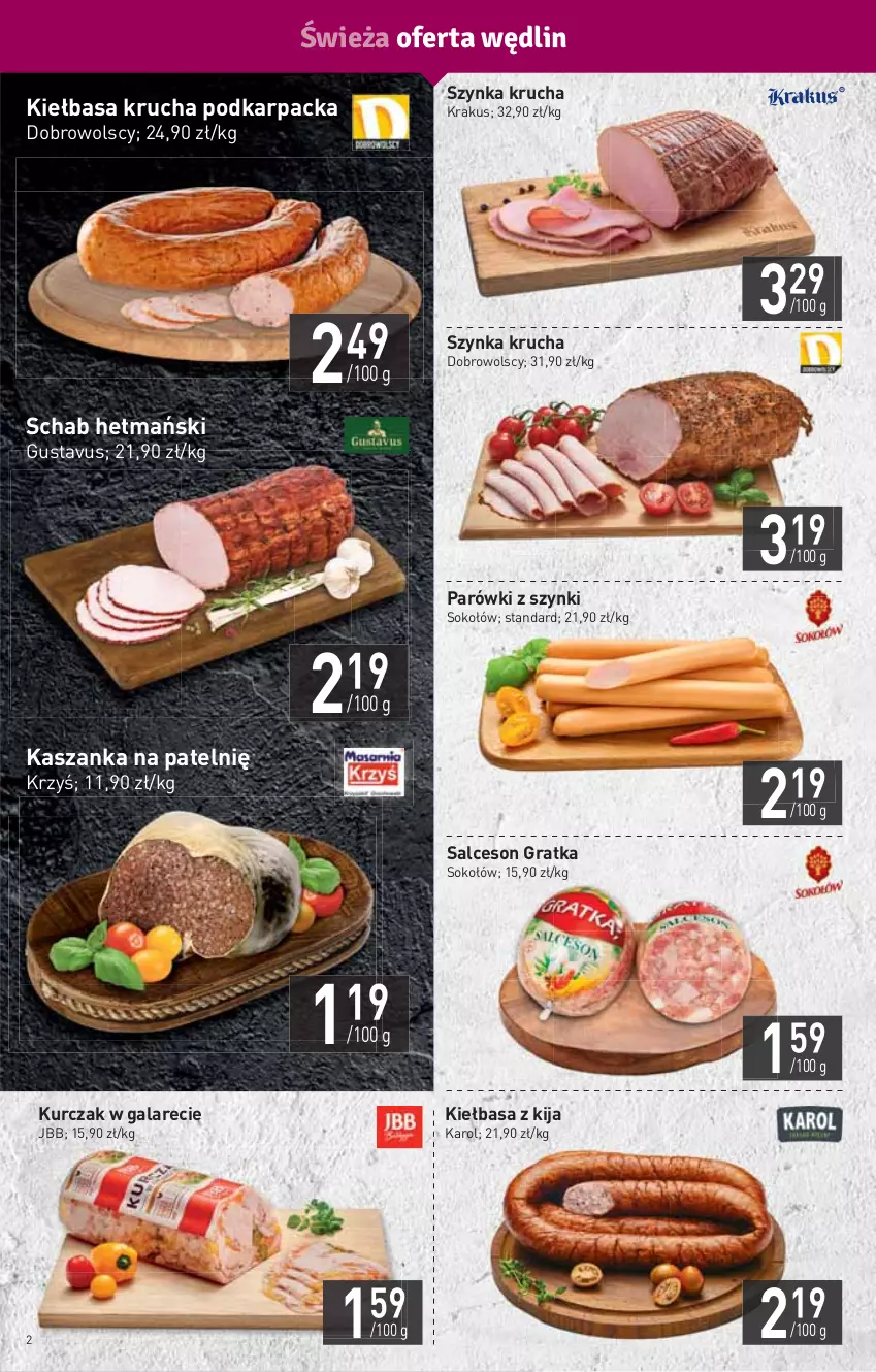 Gazetka promocyjna Stokrotka - Market - ważna 05.01 do 12.01.2022 - strona 2 - produkty: Gala, Gra, HP, Karp, Kasza, Kaszanka, Kiełbasa, Kiełbasa krucha, Krakus, Kurczak, Parówki, Parówki z szynki, Salceson, Sok, Sokołów, Szynka