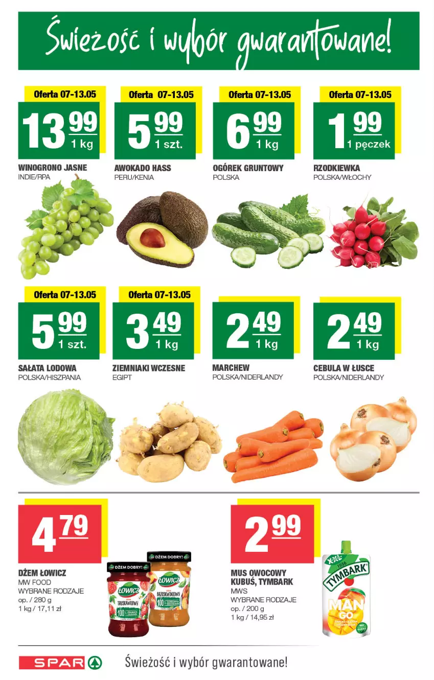 Gazetka promocyjna Spar - Spar - ważna 04.05 do 14.05.2025 - strona 2 - produkty: Cebula, Dżem, Grunt, Kubuś, Mus, Ogórek, Rzodkiewka, Sałat, Sałata lodowa, Tymbark, Wino, Ziemniaki