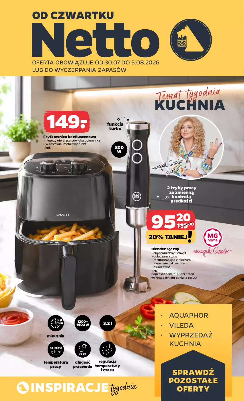 Gazetka promocyjna Netto - Od Czwartku - ważna 30.07 do 05.08.2026 - strona 1 - produkty: Aquaphor, Blender, Blender ręczny, Kuchnia, Pojemnik, Sok, Top, Vileda