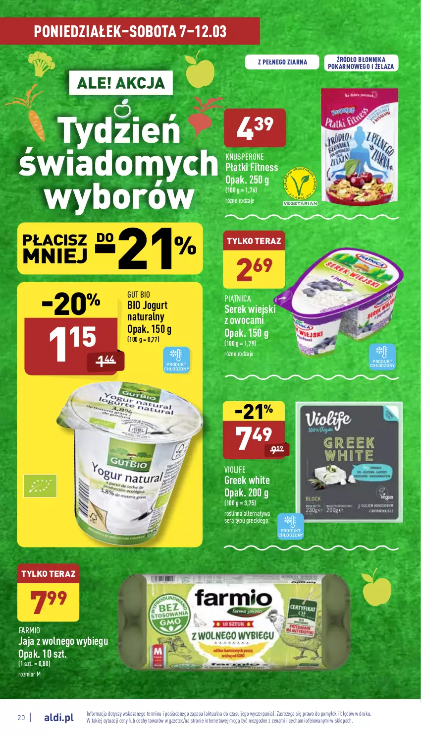 Gazetka promocyjna Aldi - Katalog spożywczy - ważna 07.03 do 12.03.2022 - strona 20 - produkty: Fa, Jaja, Jaja z wolnego wybiegu, Jogurt, Jogurt naturalny, Piątnica, Ser, Serek, Serek wiejski, Tera