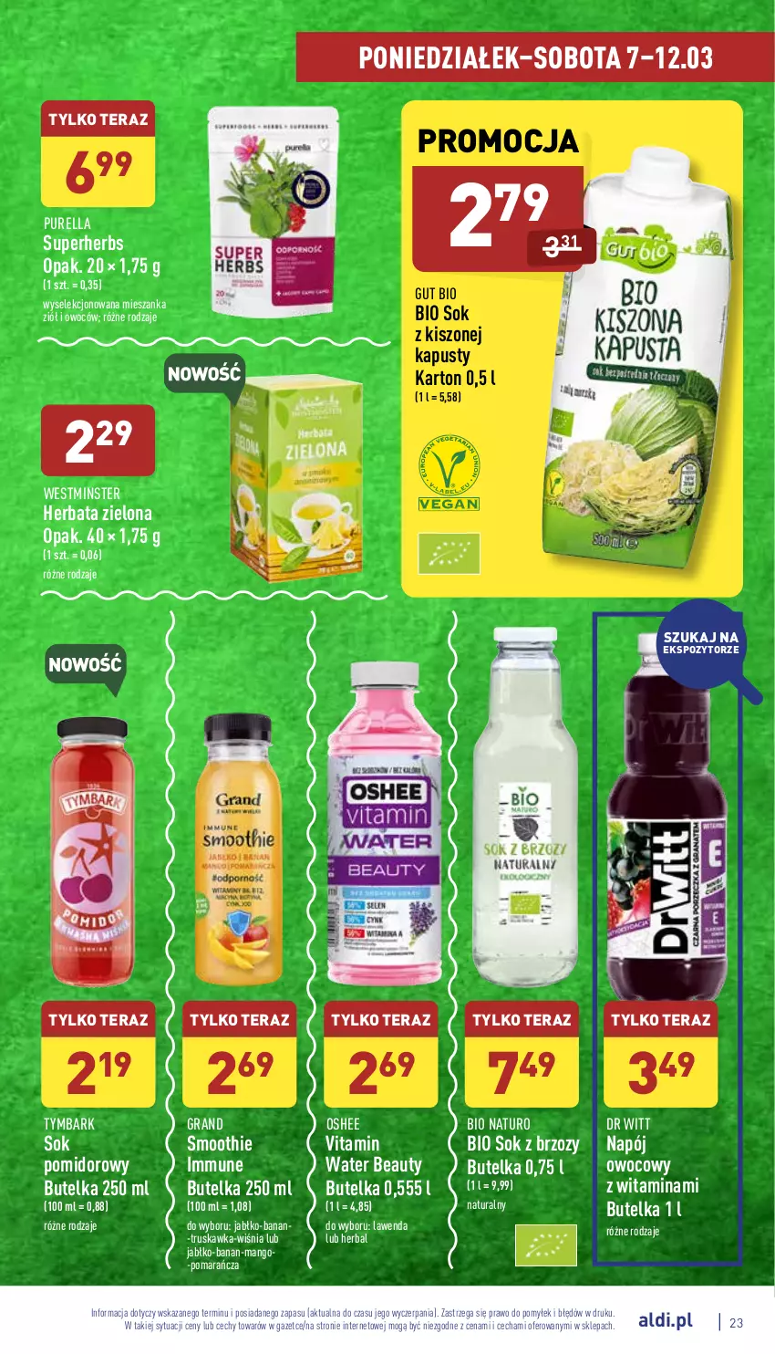 Gazetka promocyjna Aldi - Katalog spożywczy - ważna 07.03 do 12.03.2022 - strona 23 - produkty: Gra, Herbata, Mango, Napój, Oshee, Pur, Smoothie, Sok, Sok pomidorowy, Tera, Tymbark