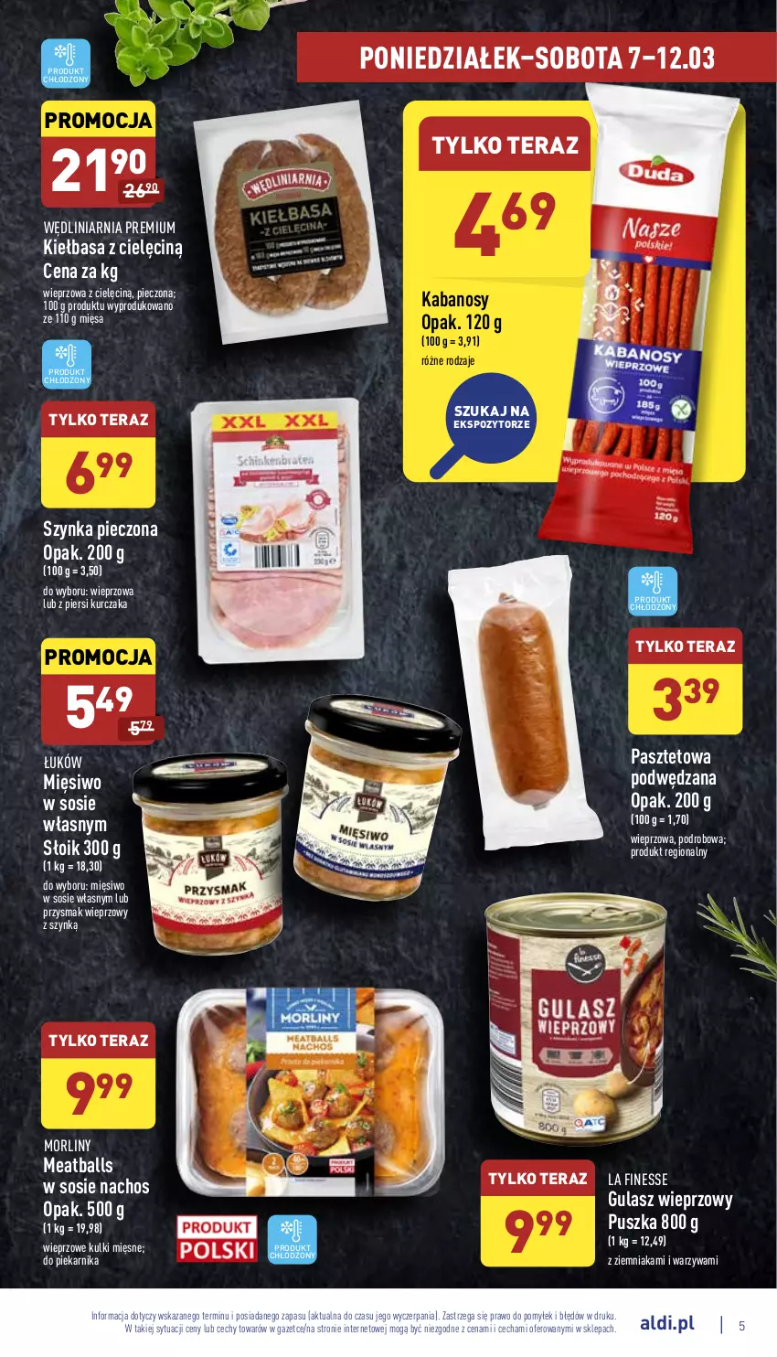 Gazetka promocyjna Aldi - Katalog spożywczy - ważna 07.03 do 12.03.2022 - strona 5 - produkty: Kabanos, Kiełbasa, Kurczak, Morliny, Pasztet, Piec, Piekarnik, Sos, Szynka, Tera, Warzywa