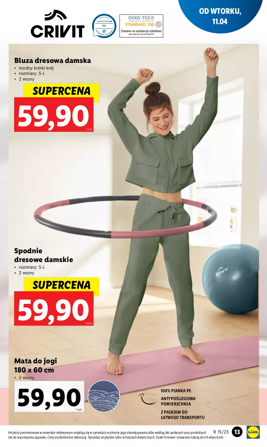 Gazetka promocyjna Lidl - GAZETKA - ważna 11.04 do 15.04.2023 - strona 15 - produkty: Bluza, Bluza dresowa, Dres, Mata do jogi, Por, Spodnie, Spodnie dresowe, Sport, Tran