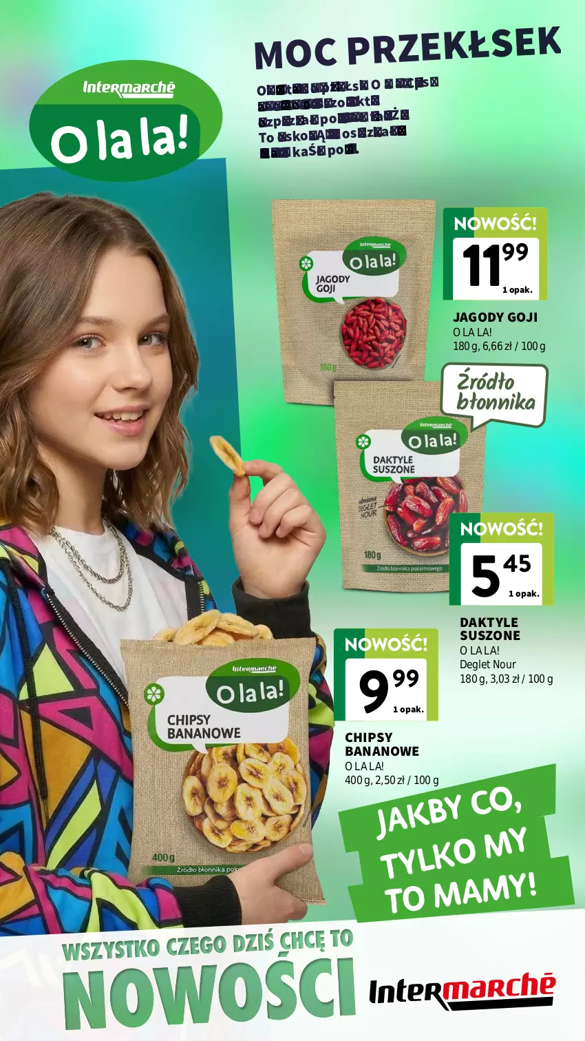 Gazetka promocyjna Intermarche - Katalog Nowości - ważna 08.04 do 30.04.2026 - strona 5 - produkty: Chipsy, Daktyle, Jagody, Jagody goji, Noż, Por