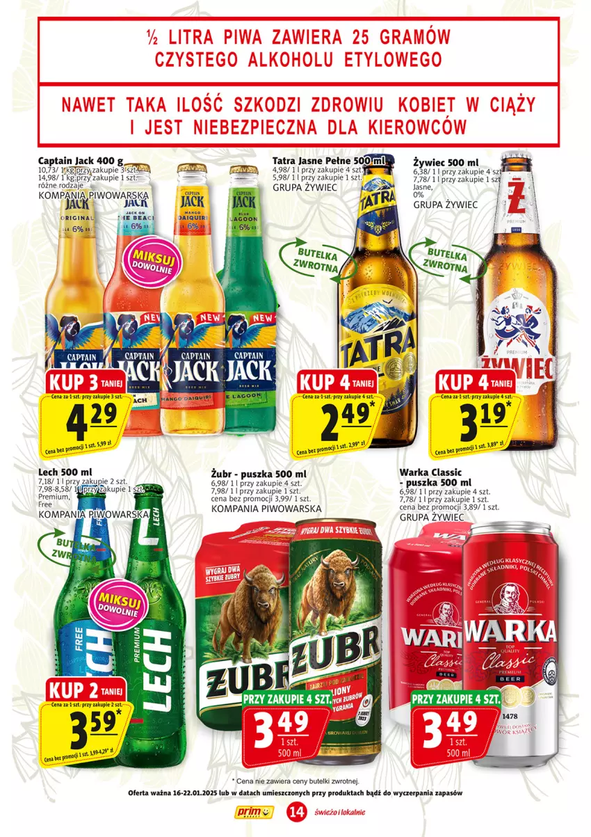 Gazetka promocyjna Prim Market - ważna 16.01 do 22.01.2025 - strona 14 - produkty: Captain Jack, Gin, Piwo, Tatra, Warka