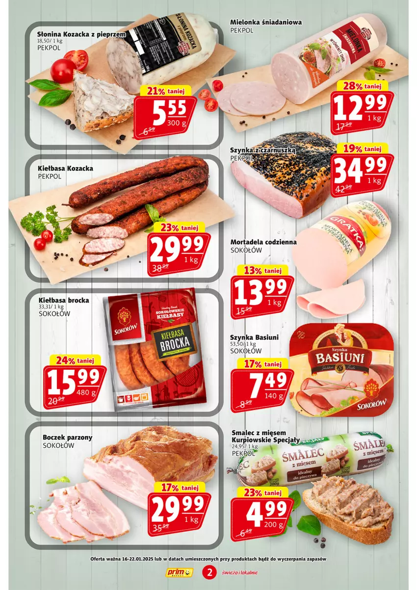 Gazetka promocyjna Prim Market - ważna 16.01 do 22.01.2025 - strona 2 - produkty: Boczek, Danio, Kiełbasa, Pekpol, Pieprz, Smalec, Sok, Sokołów, Szynka