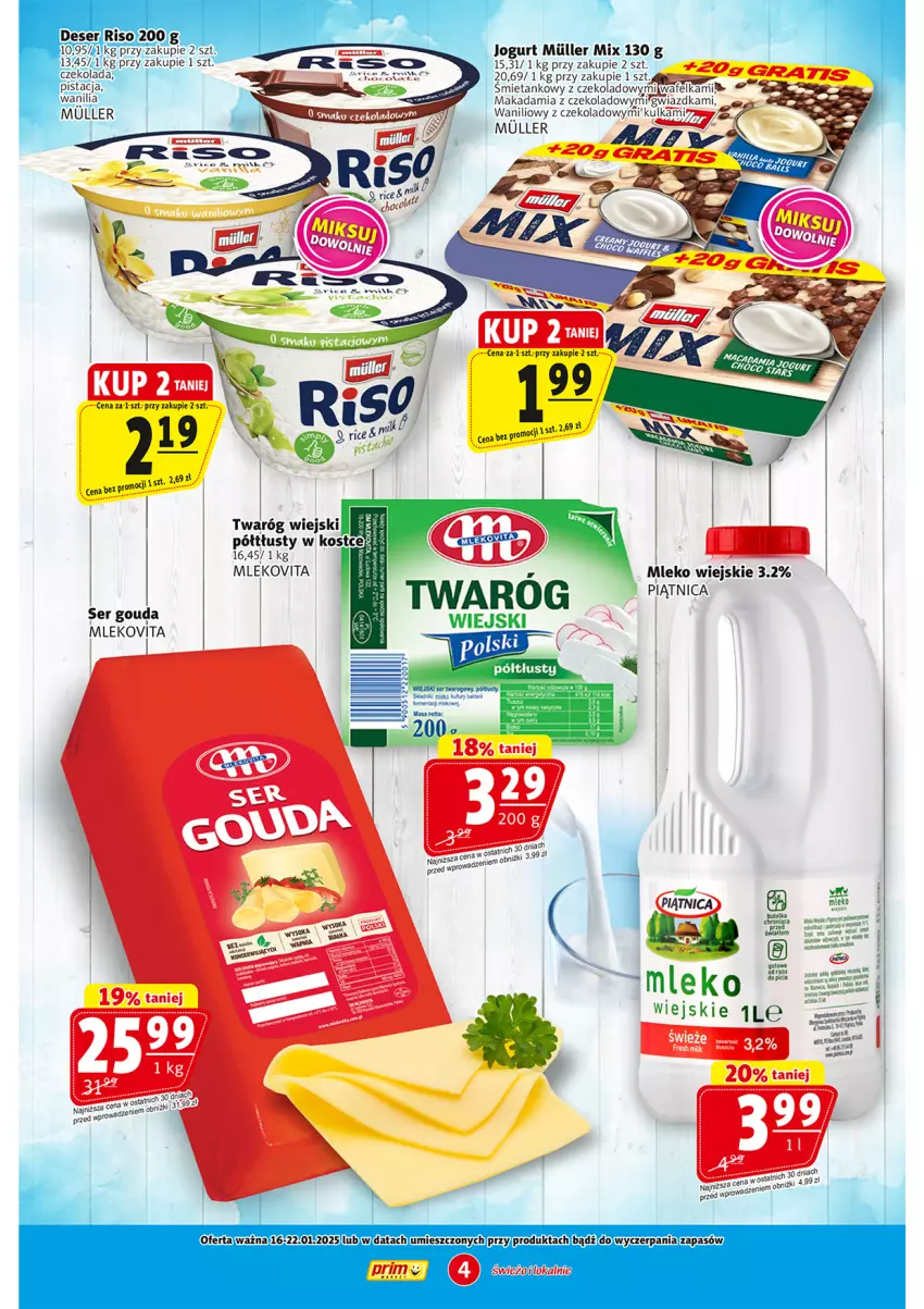 Gazetka promocyjna Prim Market - ważna 16.01 do 22.01.2025 - strona 4 - produkty: Gouda, Gra, Jogurt, Mleko, Mlekovita, Mus, Piątnica, Ser